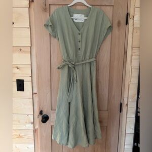 notPERFECTLINEN Sage Green Buttoned Midi Dress